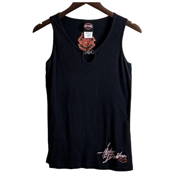 Harley Davidson Women's Black Daytona Beach Embroidered Ribbed Tank Top Size Lar - Picture 1 of 7